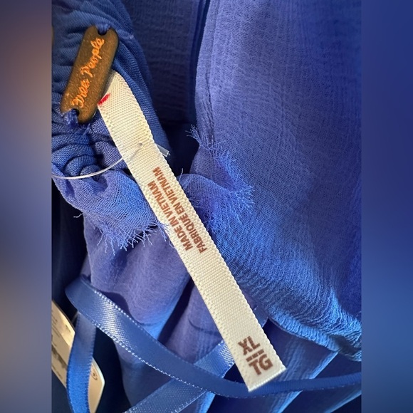 FREE PEOPLE XL Feminine Esme Mini Brilliant Blue Halter Chiffon Satin Strap SEXY - Picture 10 of 15